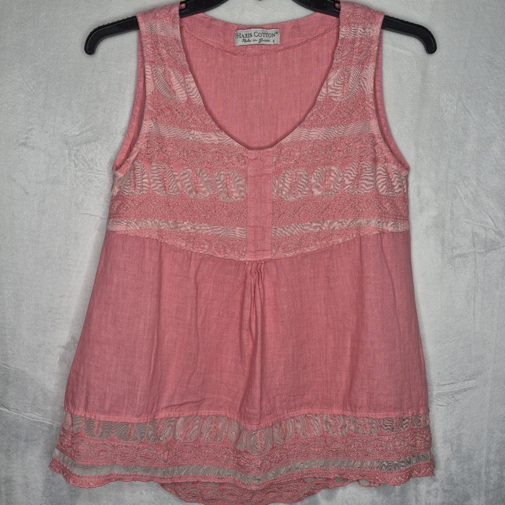 Haris‎ Cotton Linen Pink Sleeveless Top Size Small
